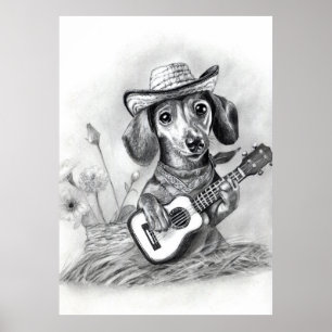 Landsbygds country-sjungande dachshund poster