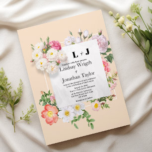 Landsbygdschic elfenbensvit rosa vit blomma ram Br Inbjudningar