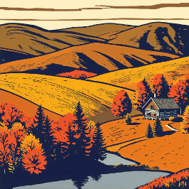 Landsbygdspanorama i Warm Pastel Färg Land Stil Poster