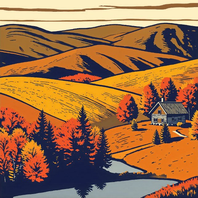 Landsbygdspanorama i Warm Pastel Färg Land Stil Poster (Poster and Digital Download)