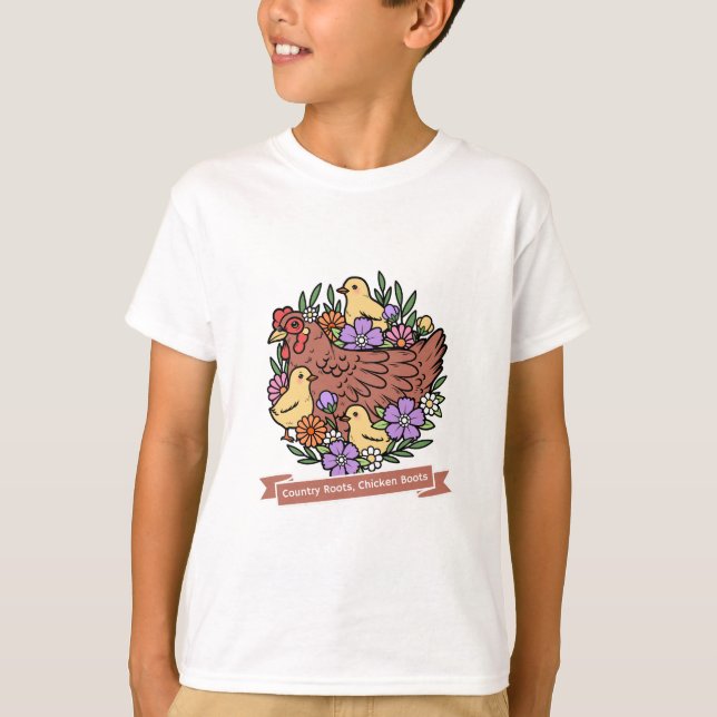 Landsbygdsrötter, kycklingstövelskyckling  t shirt (Framsida)