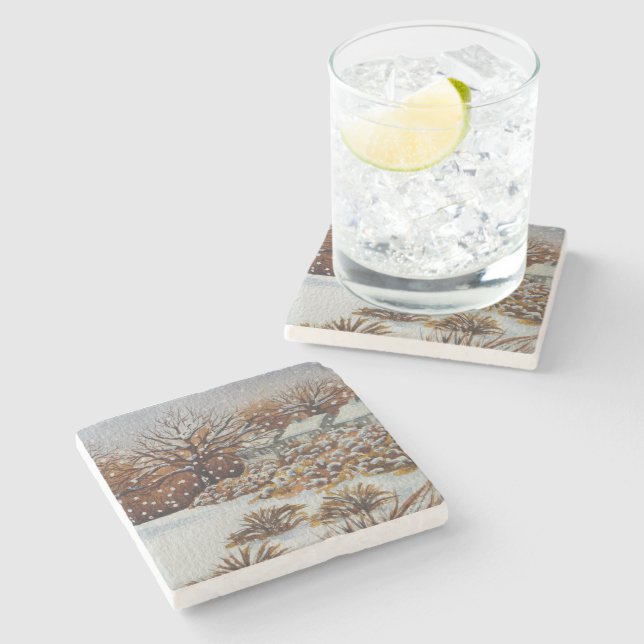 Landsbygdsstugor i snö-scenen stenunderlägg (Sidan)