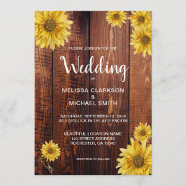Landsbyggsbröllop av solblommor med träfärg inbjudningar