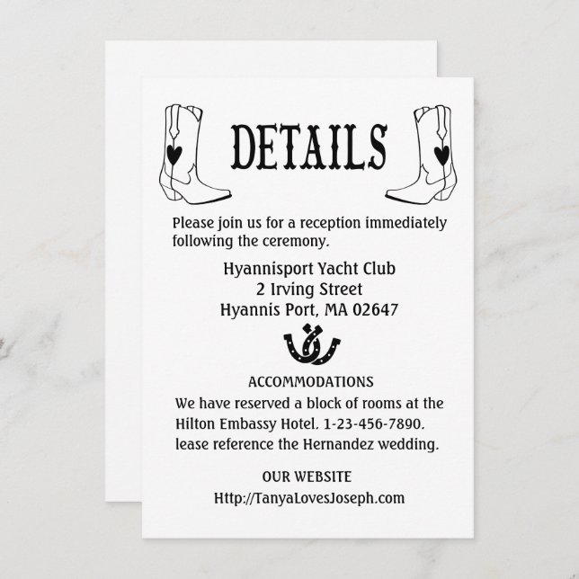 Landsbyggsbröllop Details Cowboy Boots Western Bla Inbjudningar (Fram/baksida)
