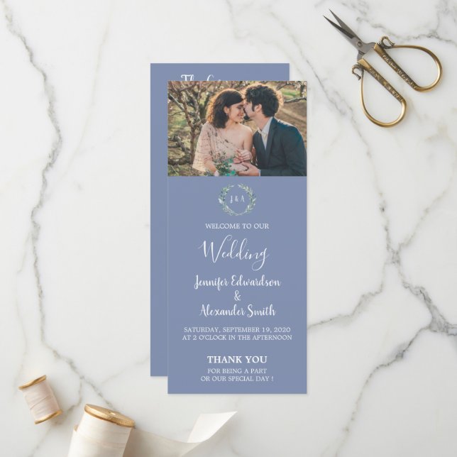 Landsbyggsbröllop för löv av Rustik vattenfärg Program (Fram/Back In Situ)