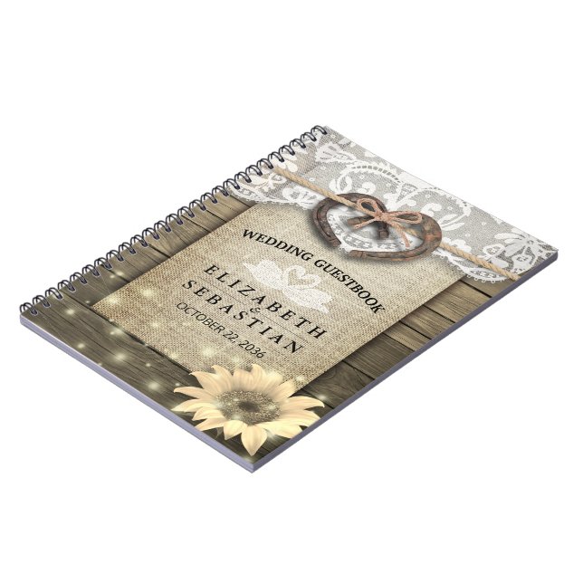 Landsbyggsbröllop Guestbook Horseshoe Solros Anteckningsbok (Vänstra Sidan)