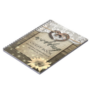 Landsbyggsbröllop Guestbook Horseshoe Solros Anteckningsbok