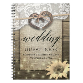 Landsbyggsbröllop Guestbook Horseshoe Solros Anteckningsbok