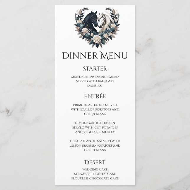 Landsbyggsbröllop-hästar i Kärlek Bröllop Meny (Framsida)