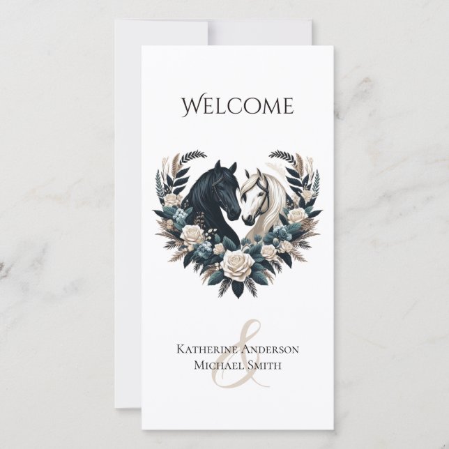 Landsbyggsbröllop-hästar i Kärlek-Bröllopsprogramm (Framsida)