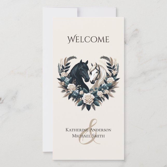 Landsbyggsbröllop-hästar i Kärlek-Bröllopsprogramm (Framsida)