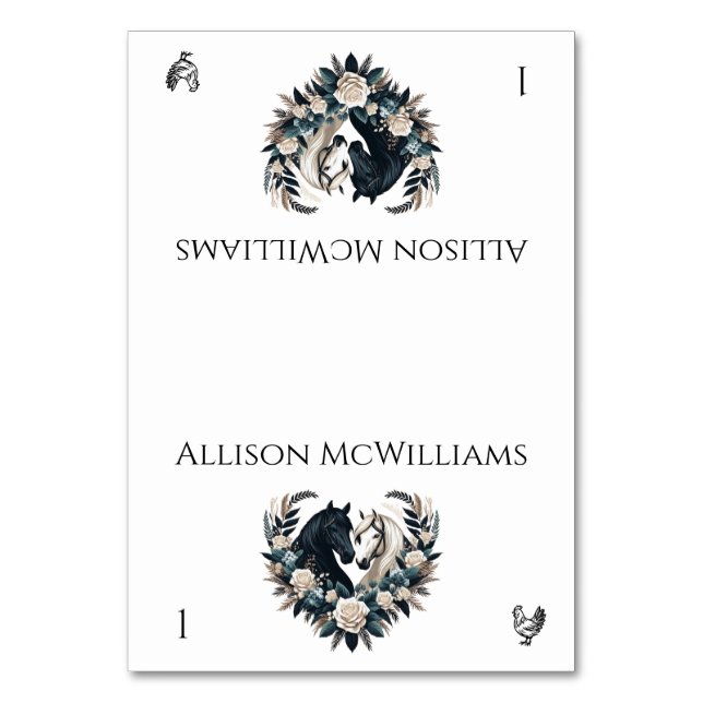 Landsbyggsbröllop-hästar i Kärlek-Fjäderfä Bordsnummer (Framsidan)