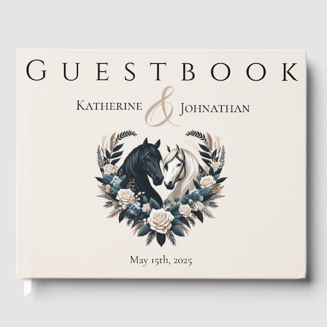 Landsbyggsbröllop-hästar i Kärlek Gästböcker (Framsida)