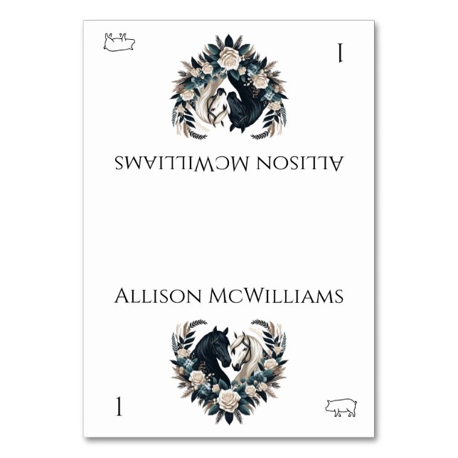 Landsbyggsbröllop-hästar i Kärlek-Gris Bordsnummer (Framsidan)