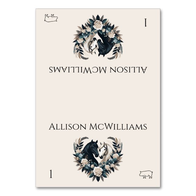 Landsbyggsbröllop-hästar i Kärlek-Gris Bordsnummer (Framsidan)