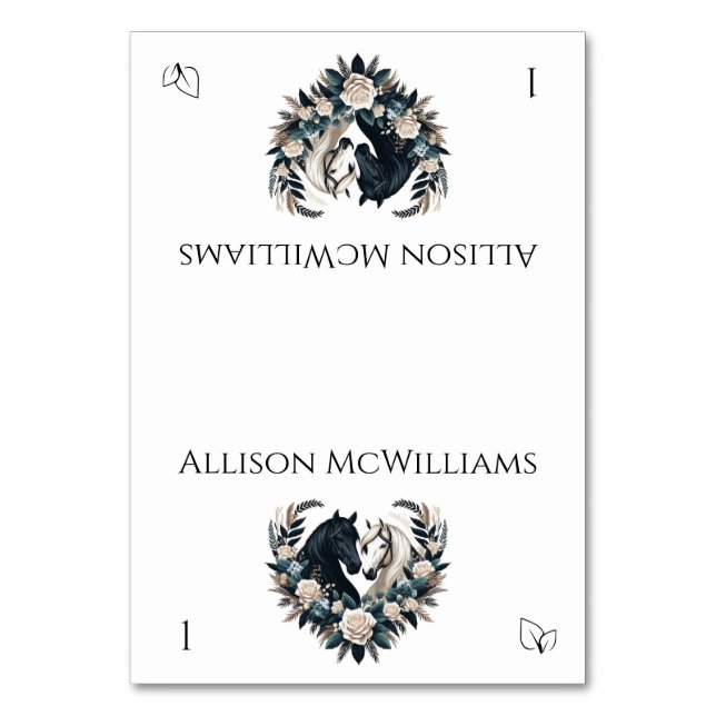 Landsbyggsbröllop-hästar i Kärlek-Vegetarian Bordsnummer (Framsidan)