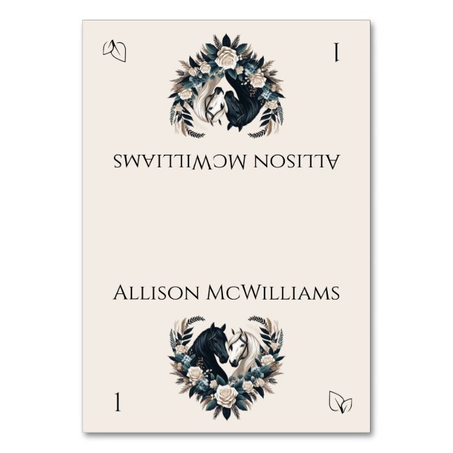 Landsbyggsbröllop-hästar i Kärlek-Vegetarian Bordsnummer (Framsidan)