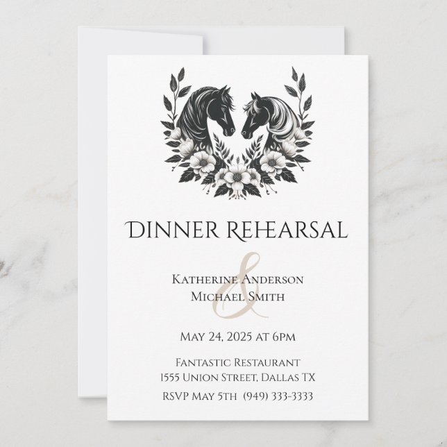 Landsbyggsbröllop-Hästar och blommor Inbjudningar (Framsida)