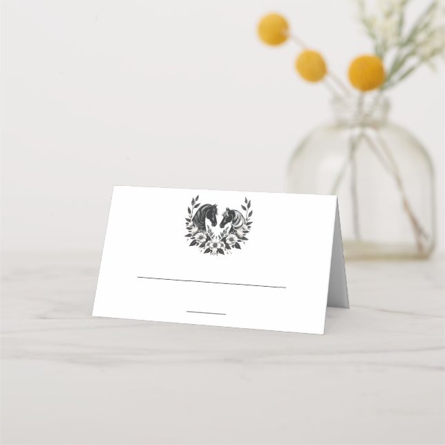 Landsbyggsbröllop-Hästar och blommor Placeringskort (Framsida)