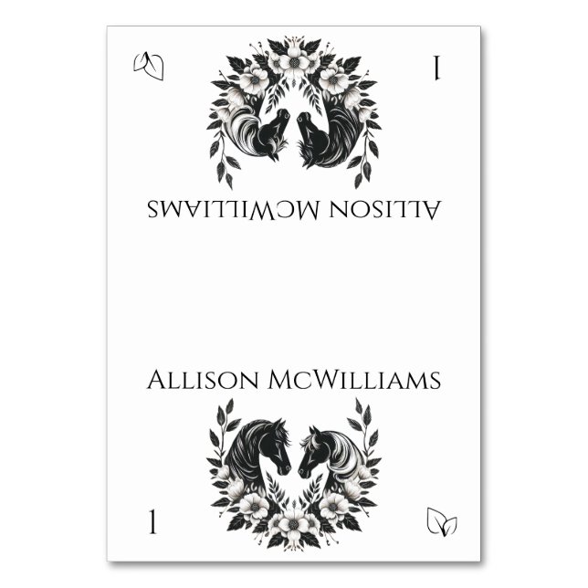 Landsbyggsbröllop-Hästar och blommor- Vegetarian Bordsnummer (Framsidan)