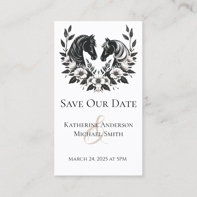 Landsbyggsbröllop-Hästar och blommor Visitkort (Framsida)