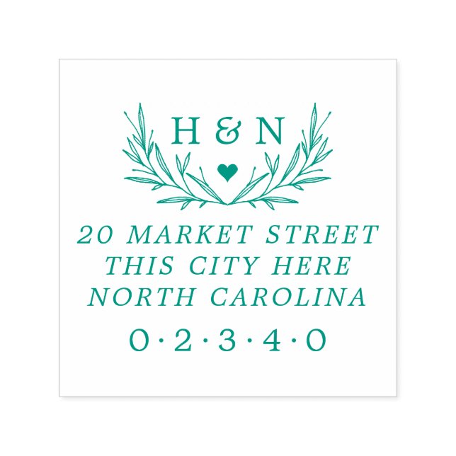 Landsbyggsbröllop Initialer botaniska Returadresse Självfärgande Stämpel (Design)