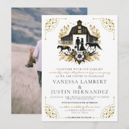 Landsbyggsbröllopet Black & Guld Inbjudningar