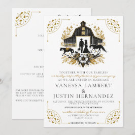 Landsbyggsbröllopet Black & Guld med information Inbjudningar