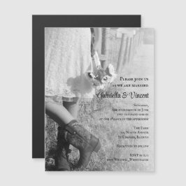 Landsbyggsbröllopet Bride, Cowboyot Boots och solb Magnetisk Inbjudningskort