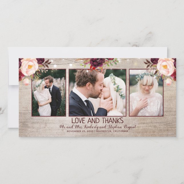 Landsbyggsbröllopet Burgundy Blommigts Rustic Tack Kort (Framsida)