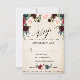 Landsbyggsbröllopet Burgundy Navy Blommigt Rustic OSA Kort
