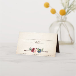 Landsbyggsbröllopet Burgundy Navy Blommigt Rustic Placeringskort