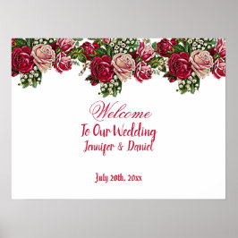Landsbyggsbröllopet Burgundy Red Rustic Ro Välkomm Poster