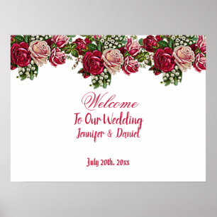 Landsbyggsbröllopet Burgundy Red Rustic Ro Välkomm Poster
