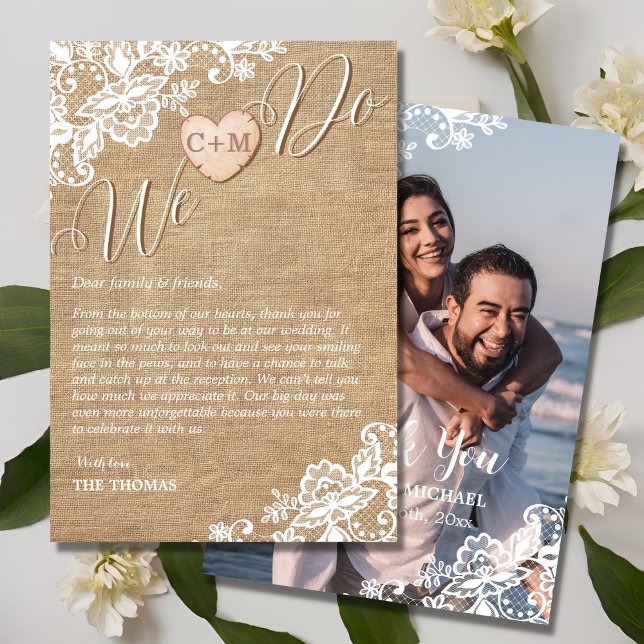 Landsbyggsbröllopet Burlap och Snöre Rustic Tack Kort (Skapare uppladdad)