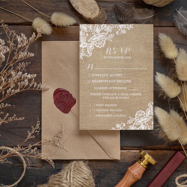 Landsbyggsbröllopet Burlap och Snöre Rustic Tilläggskort (Skapare uppladdad)