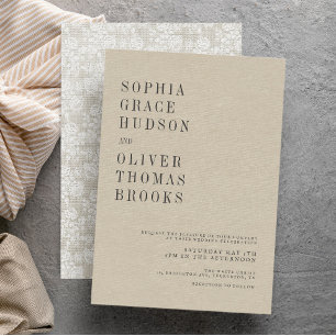 Landsbyggsbröllopet Cream Faux Linen & Snöre Chic Inbjudningar