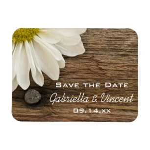 Landsbyggsbröllopet daisy och Barn Wood Spara datu Magnet