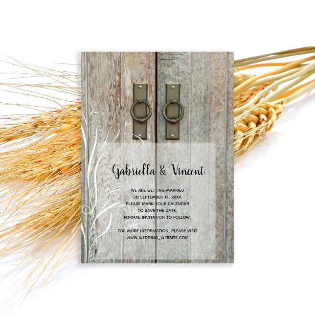 Landsbyggsbröllopet dubbla Barn Doors Spara datum Inbjudningar (Set the tone for your casual farm or ranch marriage with this Barn Door Wedding Save the Date.)
