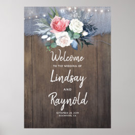 Landsbyggsbröllopet Dusty Blue Rustic Välkommen Poster