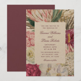 Landsbyggsbröllopet elegant Vattenfärgsfärg Boho-B Inbjudningar