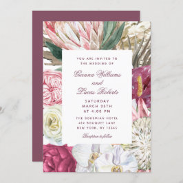 Landsbyggsbröllopet elegant Vattenfärgsfärg Boho-B Inbjudningar