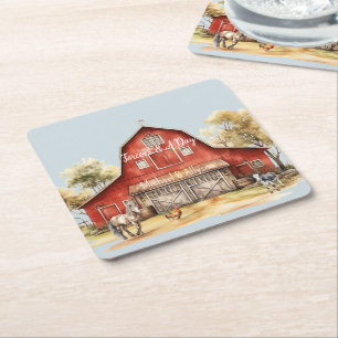 Landsbyggsbröllopet Farm Barn Animals Underlägg Papper Kvadrat