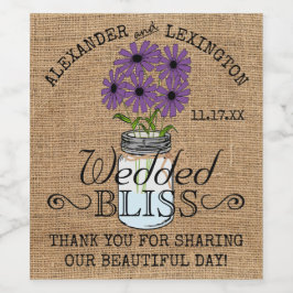 Landsbyggsbröllopet Mason Burk och Burlap Se Rusti Vinflaska Etikett