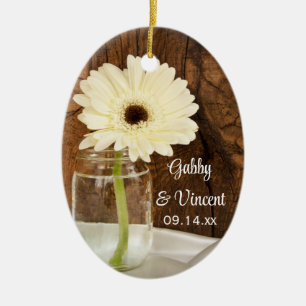 Landsbyggsbröllopet Mason Burk och White Daisy Julgransprydnad Keramik