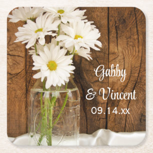 Landsbyggsbröllopet Mason Burk och White Daisys Underlägg Papper Kvadrat