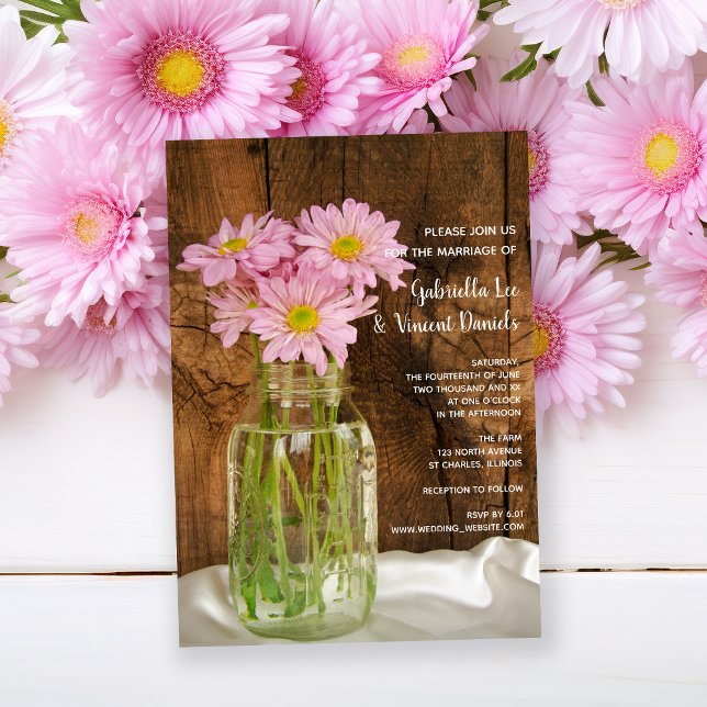 Landsbyggsbröllopet Mason Burk Rosa Daisy Inbjudningar (Skapare uppladdad)