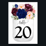 Landsbyggsbröllopet Navy Flowers Mason Burk Bordsnummer<br><div class="desc">Mason Burk med vattenfärgen Navy blommigt design. Romantisk boho chic stil. Du måste skapa varje bordsnummer separat. 1 Lägg till bordsnummer till design. 2 Lägg till i din vagn. 3 Upprepa för varje bordsnummer du behöver. Om du vill göra ytterligare ändringar (teckensnitt färg, stil, ta bort eller flytta inslag, går...</div>