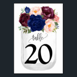 Landsbyggsbröllopet Navy Flowers Mason Burk Bordsnummer<br><div class="desc">Mason Burk med vattenfärgen Navy blommigt design. Romantisk boho chic stil. Du måste skapa varje bordsnummer separat. 1 Lägg till bordsnummer till design. 2 Lägg till i din vagn. 3 Upprepa för varje bordsnummer du behöver. Om du vill göra ytterligare ändringar (teckensnitt färg, stil, ta bort eller flytta inslag, går...</div>