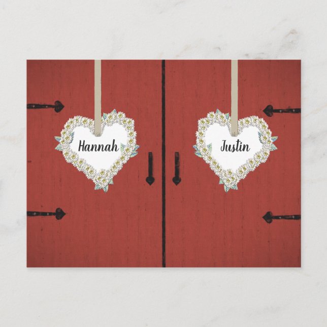 Landsbyggsbröllopet Röda staplar och Daisy Spara d Vykort (Framsida)